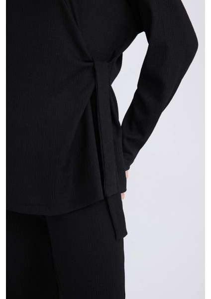 Regular Fit Bisiklet Yaka Basic Düz Bürümcük Uzun Kollu Tişört E1800AX25SP