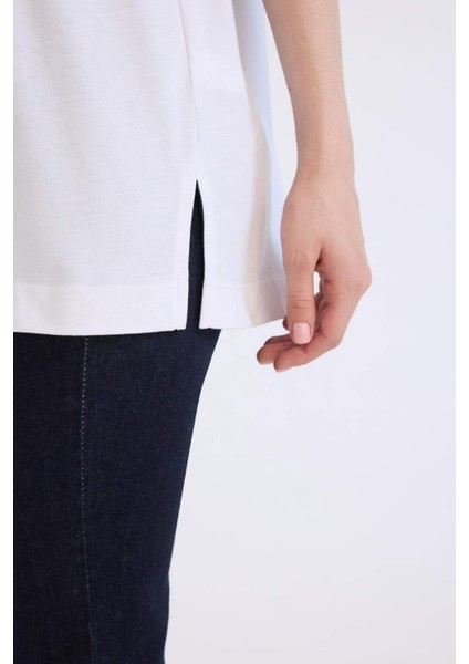 Regular Fit Bisiklet Yaka Basic Düz Kısa Kollu Beyaz Tişört Tunik E1397AX25SP
