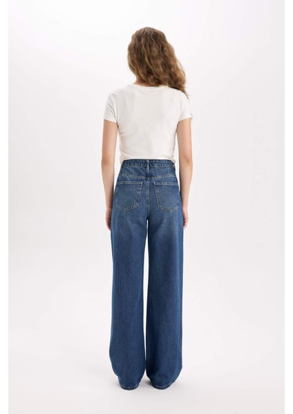 Straight Wide Yüksek Bel Uzun Jean Yıkamalı Pantolon E2975AX24CW