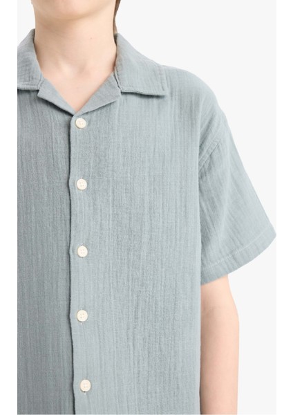 Erkek Çocuk Oversize Geniş Kalıp Polo Yaka Müslin Kısa Kollu Gömlek W3239A625HS