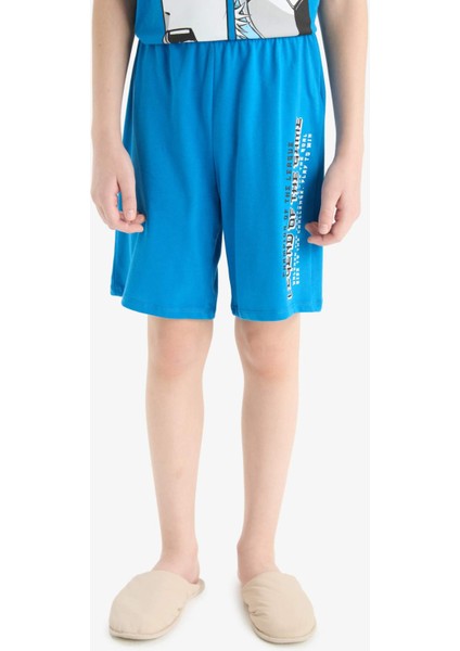 Erkek Çocuk Pijama Takımı Baskılı Kısa Kollu Üst Beli Lastikli Şort E2695A825HS