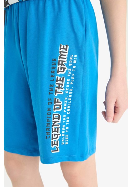 Erkek Çocuk Pijama Takımı Baskılı Kısa Kollu Üst Beli Lastikli Şort E2695A825HS