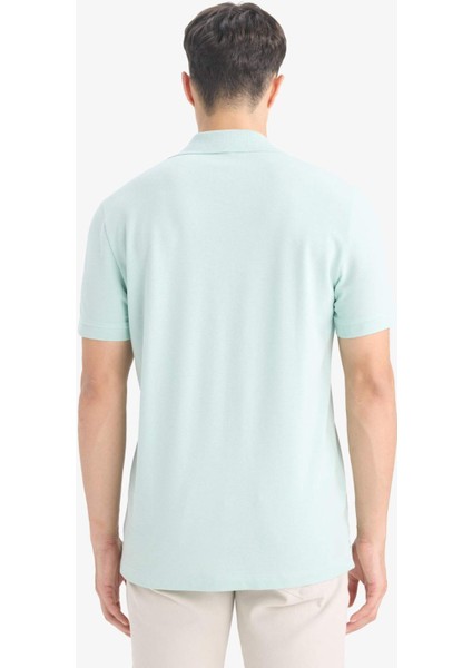 %100 Pamuk Slim Fit Dar Kesim Polo Yaka Kısa Kollu Pamuklu Nakışlı Pike Tişört E2633AX25SM