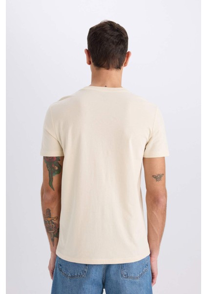 %100 Pamuk Slim Fit Dar Kesim Bisiklet Yaka Baskılı Kısa Kollu Tişört C2078AX25SM