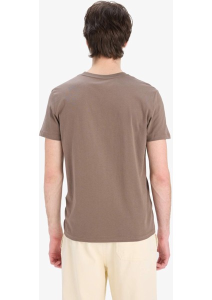 %100 Pamuk Slim Fit Dar Kesim Bisiklet Yaka Baskılı Kısa Kollu Tişört C2085AX25SM