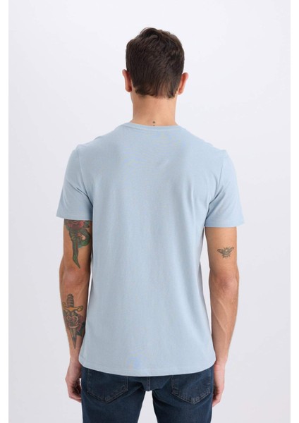 %100 Pamuk Slim Fit Dar Kesim Bisiklet Yaka Baskılı Kısa Kollu Tişört X3932AZ25SM