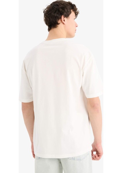 %100 Pamuk Oversize Geniş Kalıp Bisiklet Yaka Basic Düz Kısa Kollu Beyaz Tişört T7037AZ25SM