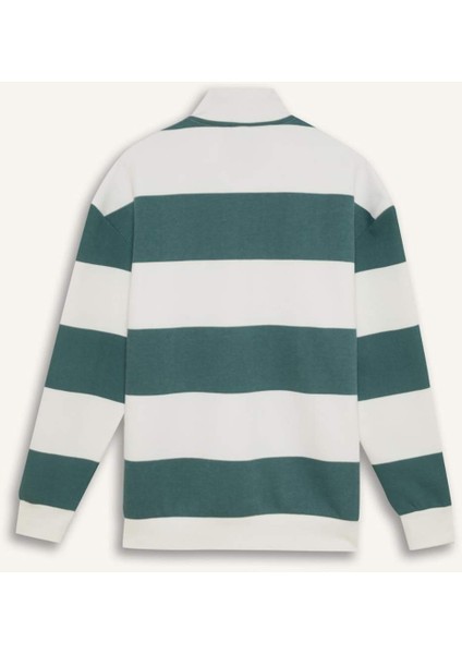 Boxy Fit Dik Yaka Yarım Fermuarlı Çizgili Sweatshirt C7045AX24AU
