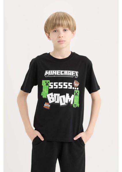 Erkek Çocuk Minecraft Bisiklet Yaka Kısa Kollu Tişört E3093A825SM