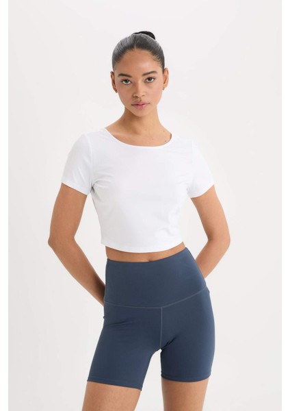 fit Crop Top Bisiklet Yaka Sporcu Kısa Kollu TIŞÖRT E2663AX25SM