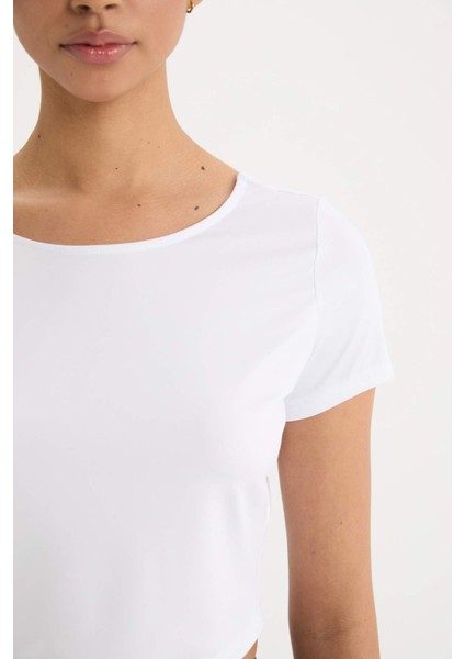 fit Crop Top Bisiklet Yaka Sporcu Kısa Kollu TIŞÖRT E2663AX25SM