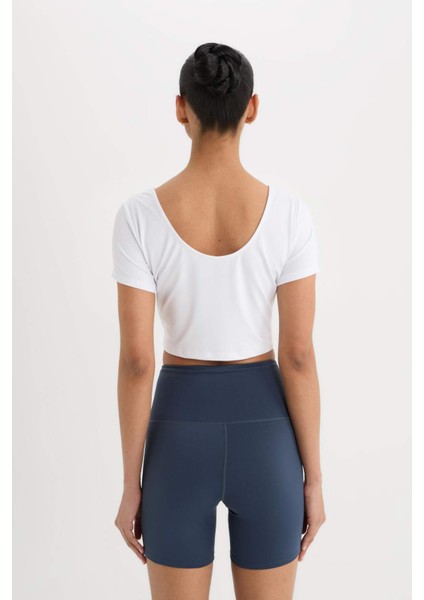 fit Crop Top Bisiklet Yaka Sporcu Kısa Kollu TIŞÖRT E2663AX25SM