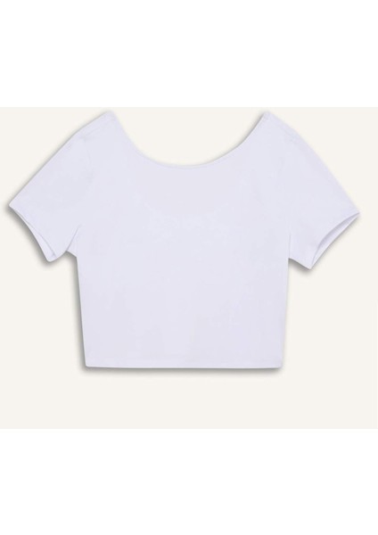fit Crop Top Bisiklet Yaka Sporcu Kısa Kollu TIŞÖRT E2663AX25SM