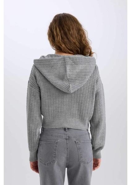 Regular Fit Kapüşonlu Fermuarlı Triko Hırka E2269AXNS