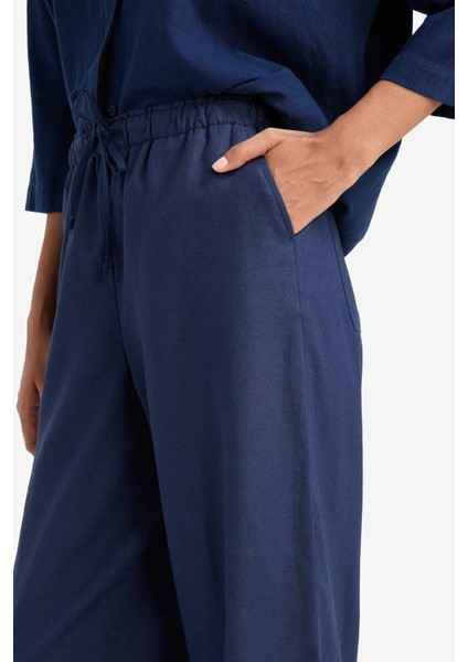 Wide Leg Çift Cepli Beli Lastikli Standart Boy Keten Karışımlı Pantolon E1981AX25SM