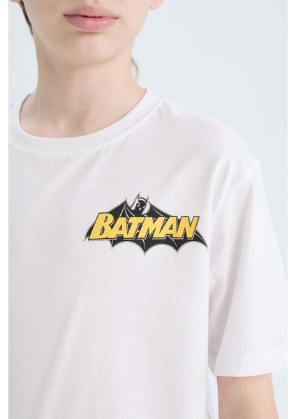 Erkek Çocuk Batman Bisiklet Yaka Sırt Baskılı Kısa Kollu Tişört E3109A825SM