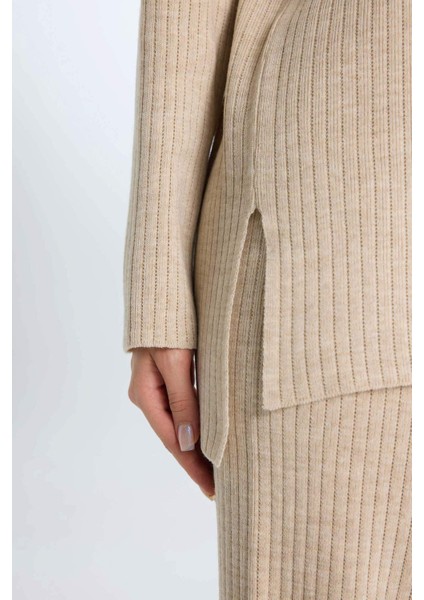 Relax Fit Bisiklet Yaka Basic Düz Triko Tunik Kazak E2938AX24WN