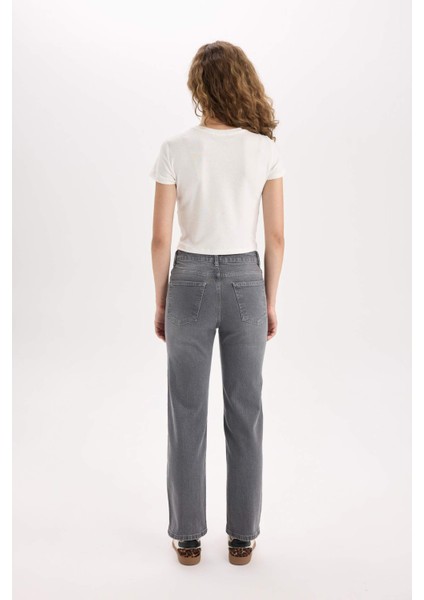 Comfort Straight Yüksek Bel Bilek Boy Jean Yıkamalı Pantolon E3413AXNS