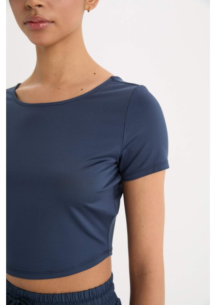 fit Crop Top Bisiklet Yaka Sporcu Kısa Kollu TIŞÖRT E2663AX25SM