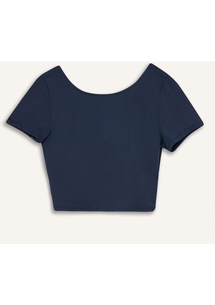 fit Crop Top Bisiklet Yaka Sporcu Kısa Kollu TIŞÖRT E2663AX25SM