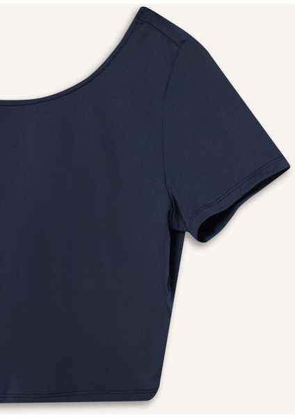 fit Crop Top Bisiklet Yaka Sporcu Kısa Kollu TIŞÖRT E2663AX25SM