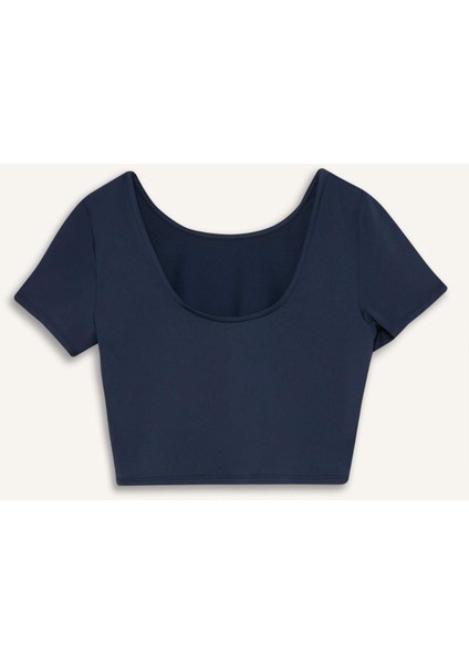 fit Crop Top Bisiklet Yaka Sporcu Kısa Kollu TIŞÖRT E2663AX25SM