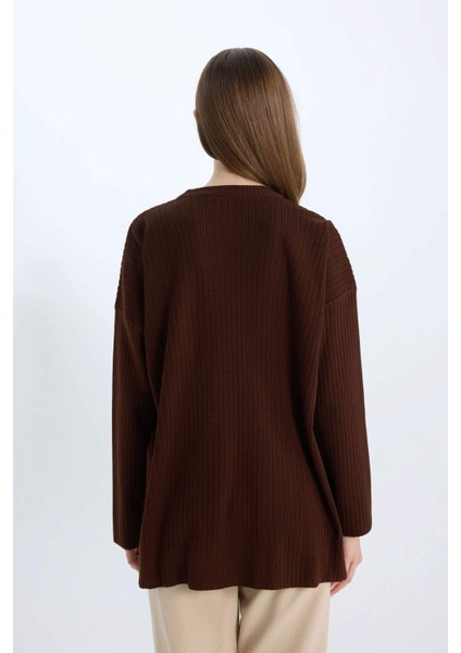 Relax Fit Bisiklet Yaka Basic Düz Triko Tunik Kazak E2938AX24WN