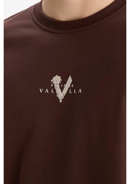 %100 Pamuk Vikings Valhalla Comfort Regular Fit Rahat Kalıp Bisiklet Yaka Sırt Baskılı Kısa Kollu Tişört B5533AX25SP