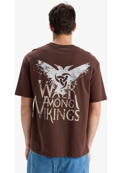 %100 Pamuk Vikings Valhalla Comfort Regular Fit Rahat Kalıp Bisiklet Yaka Sırt Baskılı Kısa Kollu Tişört B5533AX25SP