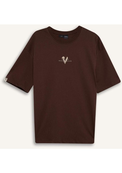 %100 Pamuk Vikings Valhalla Comfort Regular Fit Rahat Kalıp Bisiklet Yaka Sırt Baskılı Kısa Kollu Tişört B5533AX25SP