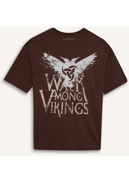 %100 Pamuk Vikings Valhalla Comfort Regular Fit Rahat Kalıp Bisiklet Yaka Sırt Baskılı Kısa Kollu Tişört B5533AX25SP