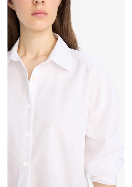 Oversize Geniş Kalıp Basic Düz Poplin Uzun Kollu Gömlek T8735AZ25SP