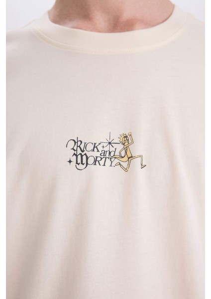 %100 Pamuk Rick and Morty Boxy Fit Bisiklet Yaka Sırt Baskılı Kısa Kollu Tişört E3267AX25SM
