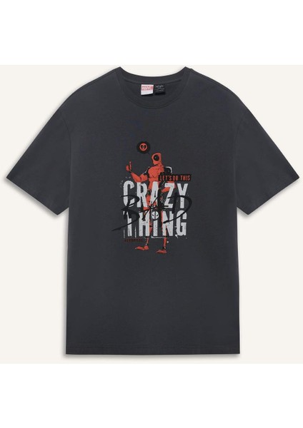 %100 Pamuk Deadpool Regular Fit Bisiklet Yaka Kısa Kollu Tişört E3263AX25SM