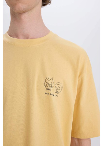 %100 Pamuk Rick and Morty Boxy Fit Bisiklet Yaka Sırt Baskılı Kısa Kollu Tişört E3264AX25SM