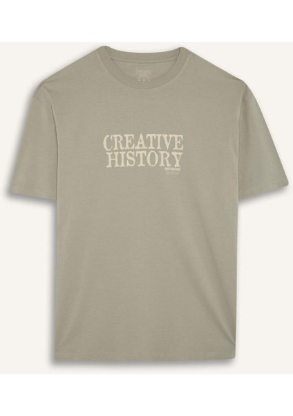 %100 Pamuk Regular Fit Bisiklet Yaka Baskılı Kısa Kollu Tişört E3780AX25SM