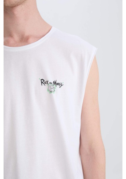 %100 Pamuk Rick and Morty Boxy Fit Bisiklet Yaka Sırt Baskılı Atlet E3280AX25SM