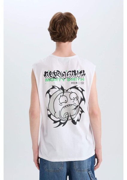 %100 Pamuk Rick and Morty Boxy Fit Bisiklet Yaka Sırt Baskılı Atlet E3280AX25SM