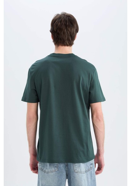 %100 Pamuk Regular Fit Bisiklet Yaka Baskılı Kısa Kollu Tişört E3788AX25SM