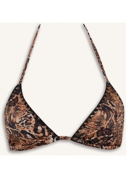 Regular Fit Leopar Desenli Üçgen Bikini Üstü-Fall in Love E3895AX25SM