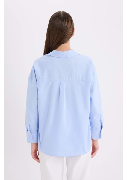 Oversize Geniş Kalıp Basic Düz Oxford Uzun Kollu Gömlek C4597AX25SP