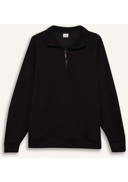 DeFactoFit Oversize Geniş Kalıp Dik Yaka Sporcu Sweatshirt D3796AX24WN