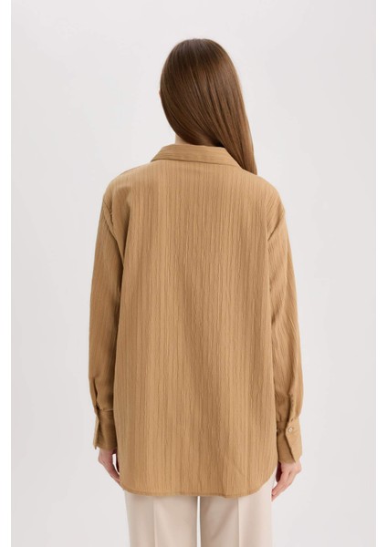 Regular Fit Basic Düz Uzun Kollu Gömlek Tunik E1628AX25SP