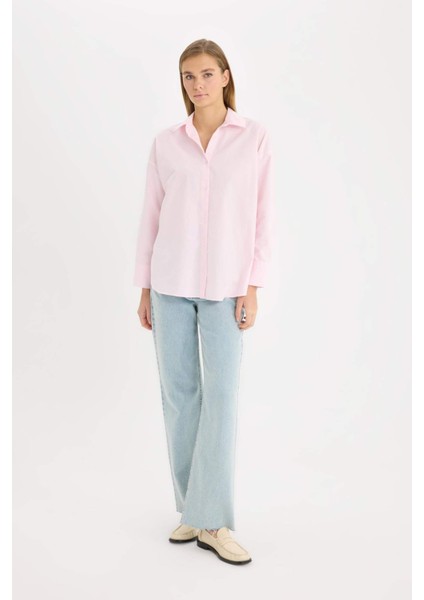 Oversize Geniş Kalıp Basic Düz Oxford Uzun Kollu Gömlek C4597AX25SP