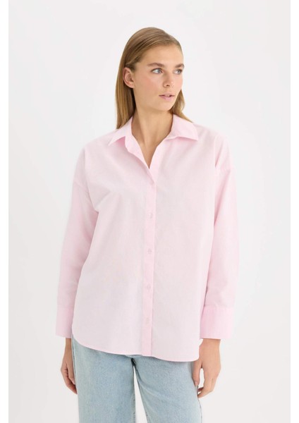 Oversize Geniş Kalıp Basic Düz Oxford Uzun Kollu Gömlek C4597AX25SP