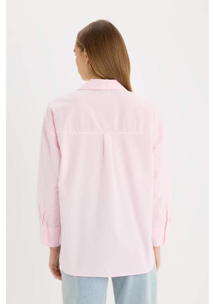 Oversize Geniş Kalıp Basic Düz Oxford Uzun Kollu Gömlek C4597AX25SP