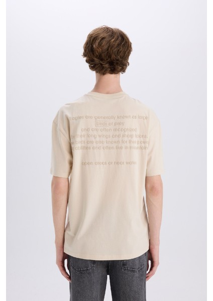 %100 Pamuk Boxy Fit Bisiklet Yaka Sırt Baskılı Kısa Kollu Tişört E3958AX25SM