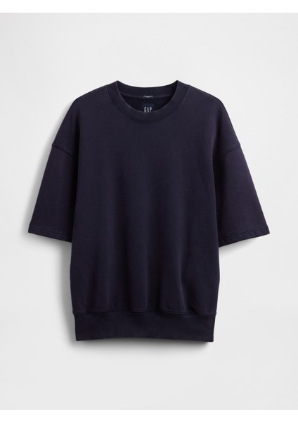 Erkek Lacivert Heavyweight Bisiklet Yaka Sweatshirt