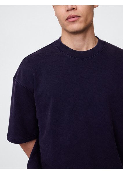 Erkek Lacivert Heavyweight Bisiklet Yaka Sweatshirt