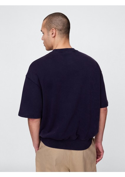 Erkek Lacivert Heavyweight Bisiklet Yaka Sweatshirt